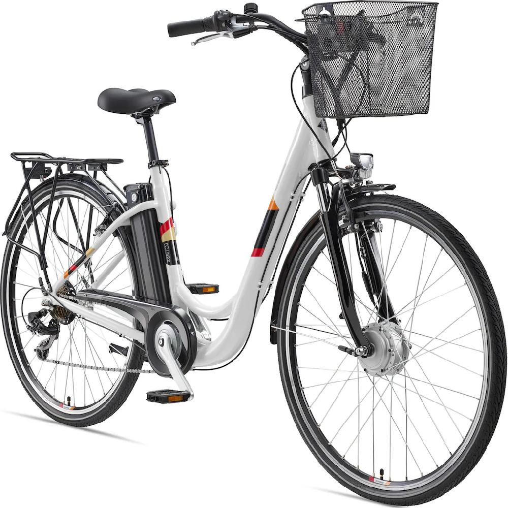 Telefunken E-Bike »Multitalent RC822« 7 Gang Shimano Tourney Frontmotor 250 W (ca. 100 km Reichweite-2 V-Bremsen-Beleuchtung-Straßenzulassung) City Elektrofahrrad Damen Herren 28 Zoll 36 V 374 Wh Akku Pedelec auf Raten Auslauf