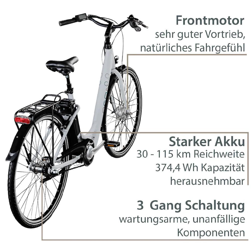 AGON E-Bike »Aurora« 3 Gang Frontmotor 250 W Pedelec Elektrofahrrad für Damen u. Herren Cityrad Schlussverkauf