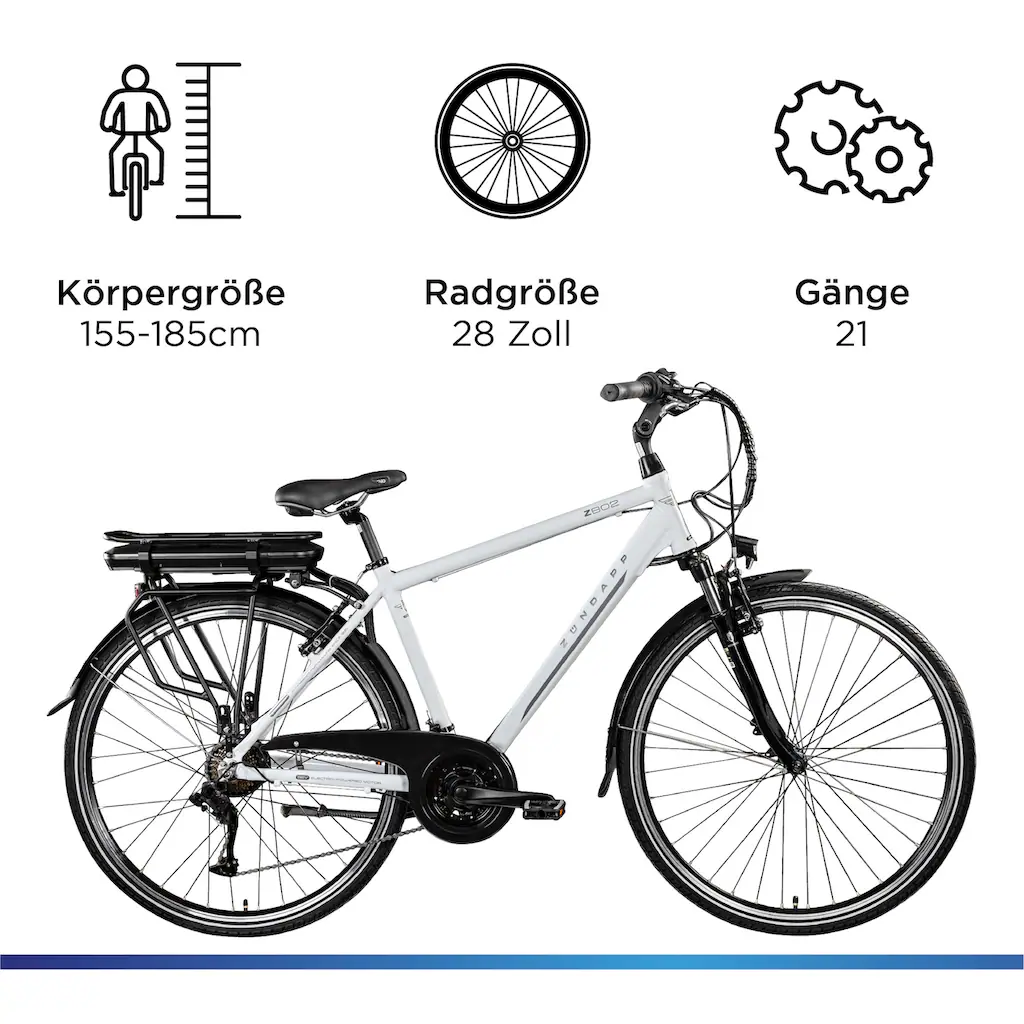 Zündapp E-Bike »Z802 Herren« 21 Gang Shimano Altus RD-M310 Heckmotor 250 W Pedelec Elektrofahrrad für Damen u. Herren Trekkingrad auf Rechnung Begrenztes Angebot