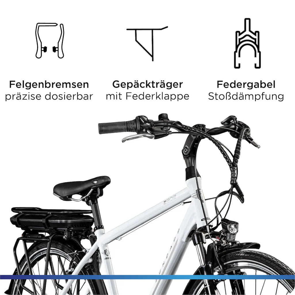 Zündapp E-Bike »Z802 Herren« 21 Gang Shimano Altus RD-M310 Heckmotor 250 W Pedelec Elektrofahrrad für Damen u. Herren Trekkingrad auf Rechnung Begrenztes Angebot