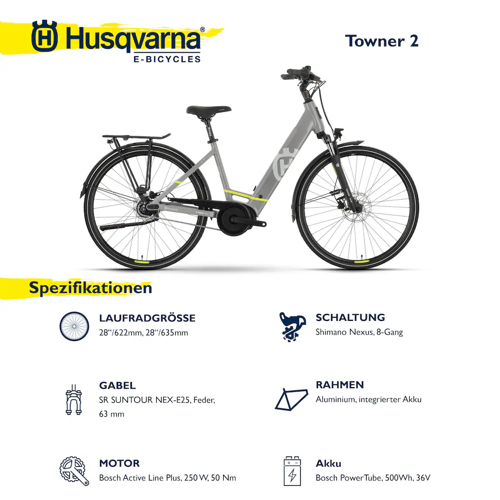 Husqvarna E-BICYCLES E-Bike »E-Citybike Towner 2« 8 Gang Shimano Nexus Mittelmotor 250 W (28 Zoll Bosch Motor Rücktritt Scheibenbremsen mit Straßenzulassung) Pedelec Elektrofahrrad für Herren u. Damen Cityrad tiefer Einstie Top Angebot