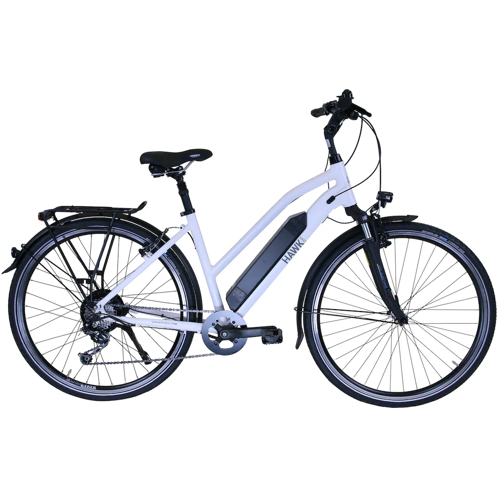 HAWK Bikes E-Bike »eTrekking Lady« 8 Gang microSHIFT Microshift Heckmotor 250 W Pedelec Elektrofahrrad für Damen Trekkingrad auf Rechnung online bestellen