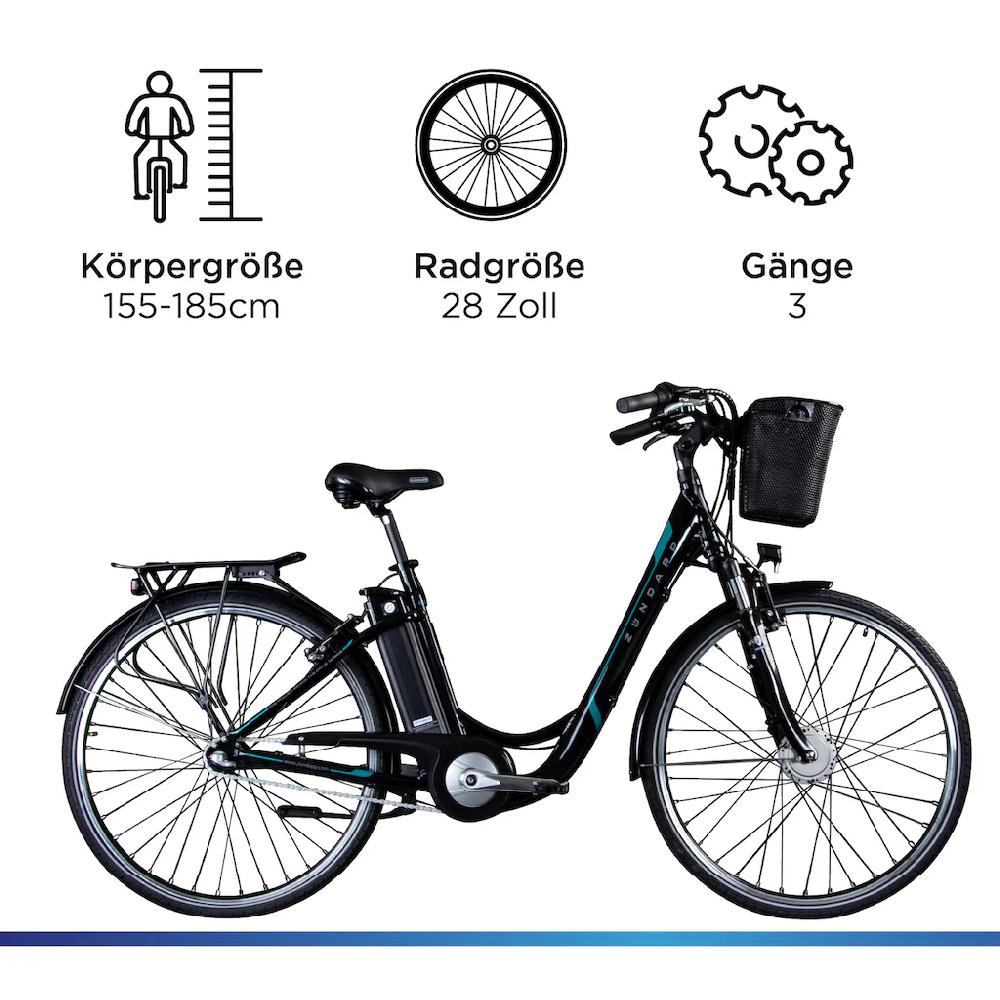 Zündapp E-Bike »Z510« 3 Gang Shimano Nexus SC-3C41 Frontmotor 250 W Pedelec Elektrofahrrad für Damen u. Herren Cityrad auf Raten 2025