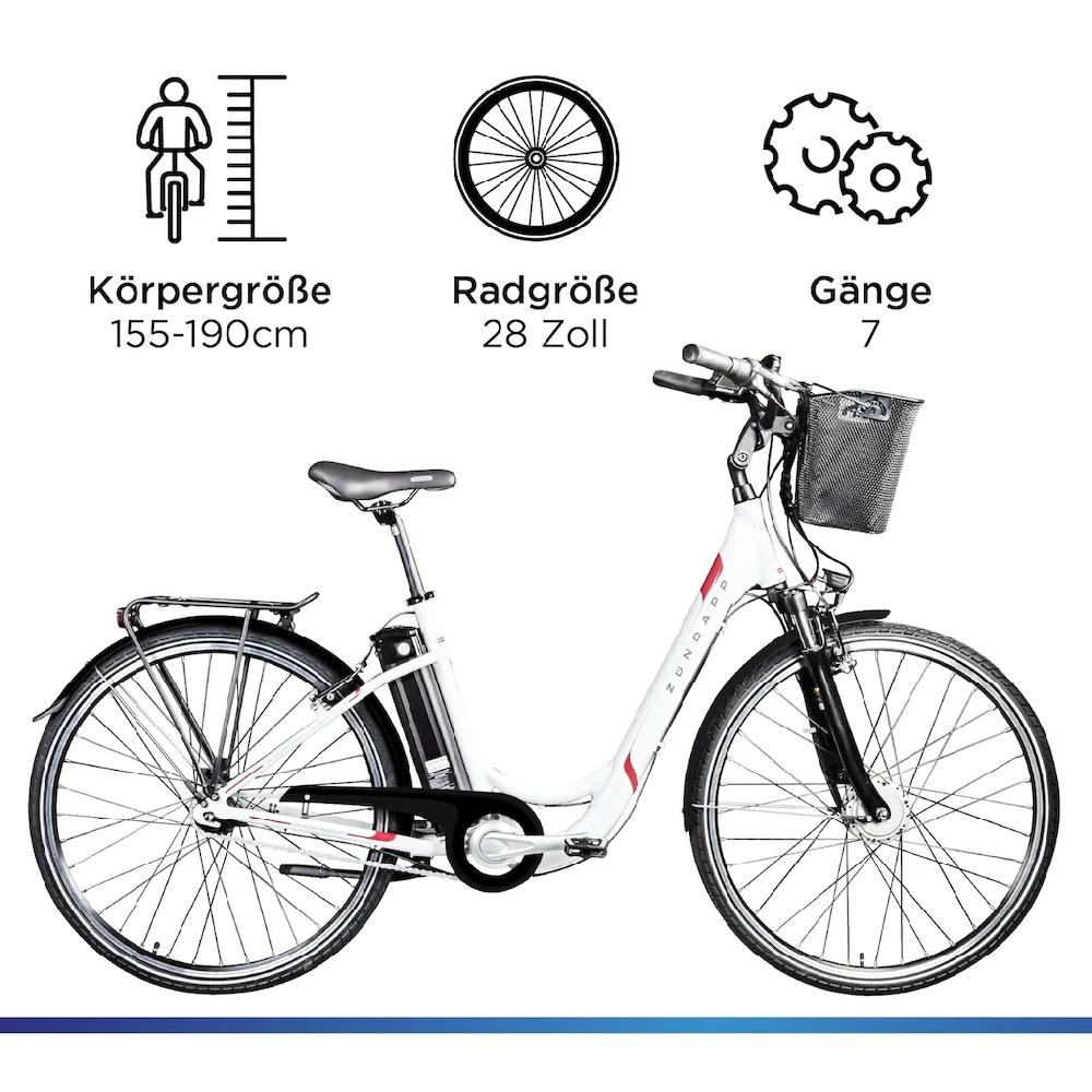Zündapp E-Bike »Z517« 7 Gang Frontmotor 250 W E Bike Damenfahrrad 28 Zoll 155 - 190 cm mit 7 Gang Nabenschaltung auf Rechnung bestellen Auslauf