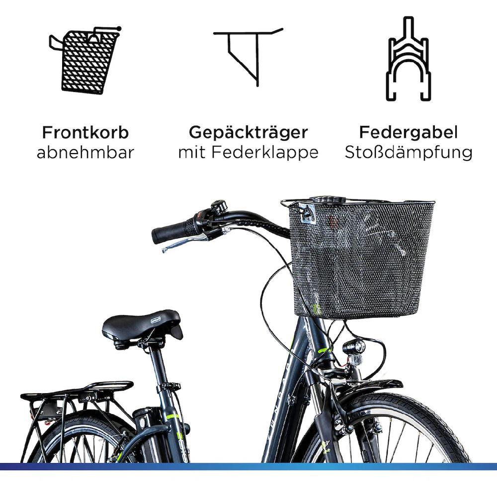 Zündapp E-Bike »Z510« 3 Gang Shimano Nexus SC-3C41 Frontmotor 250 W (mit Frontkorb) Pedelec Elektrofahrrad für Damen u. Herren Cityrad auf Rechnung online kaufen Kostenlose Rückgabe