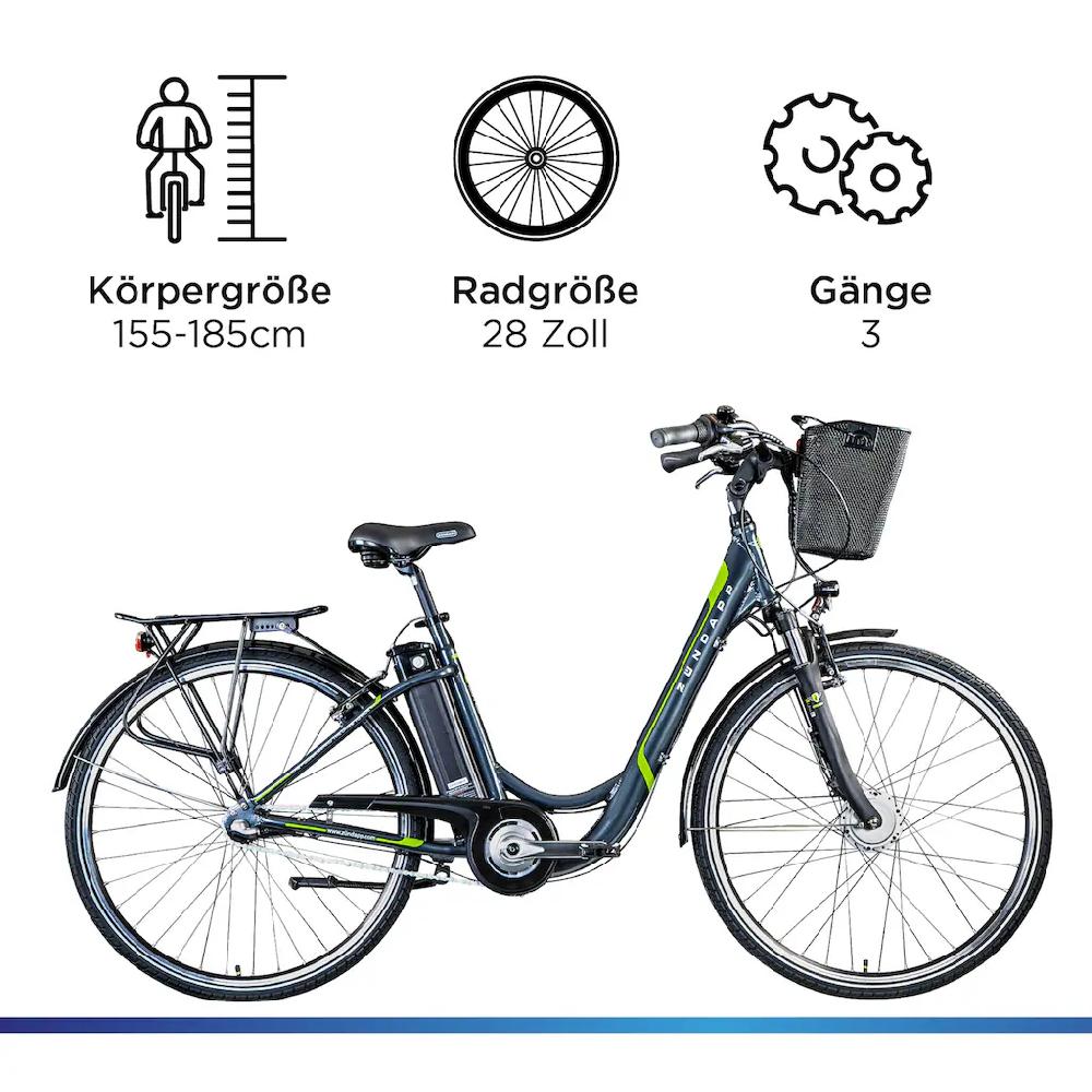 Zündapp E-Bike »Z510« 3 Gang Shimano Nexus SC-3C41 Frontmotor 250 W (mit Frontkorb) Pedelec Elektrofahrrad für Damen u. Herren Cityrad auf Rechnung online kaufen Kostenlose Rückgabe