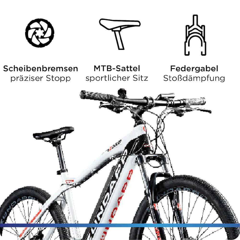 Zündapp E-Bike »Z801« 21 Gang Shimano Tourney RD-TY300 Heckmotor 250 W Pedelec Elektrofahrrad für Damen u. Herren MTB Mountainbike auf Rechnung kaufen Begrenzte Freigabe
