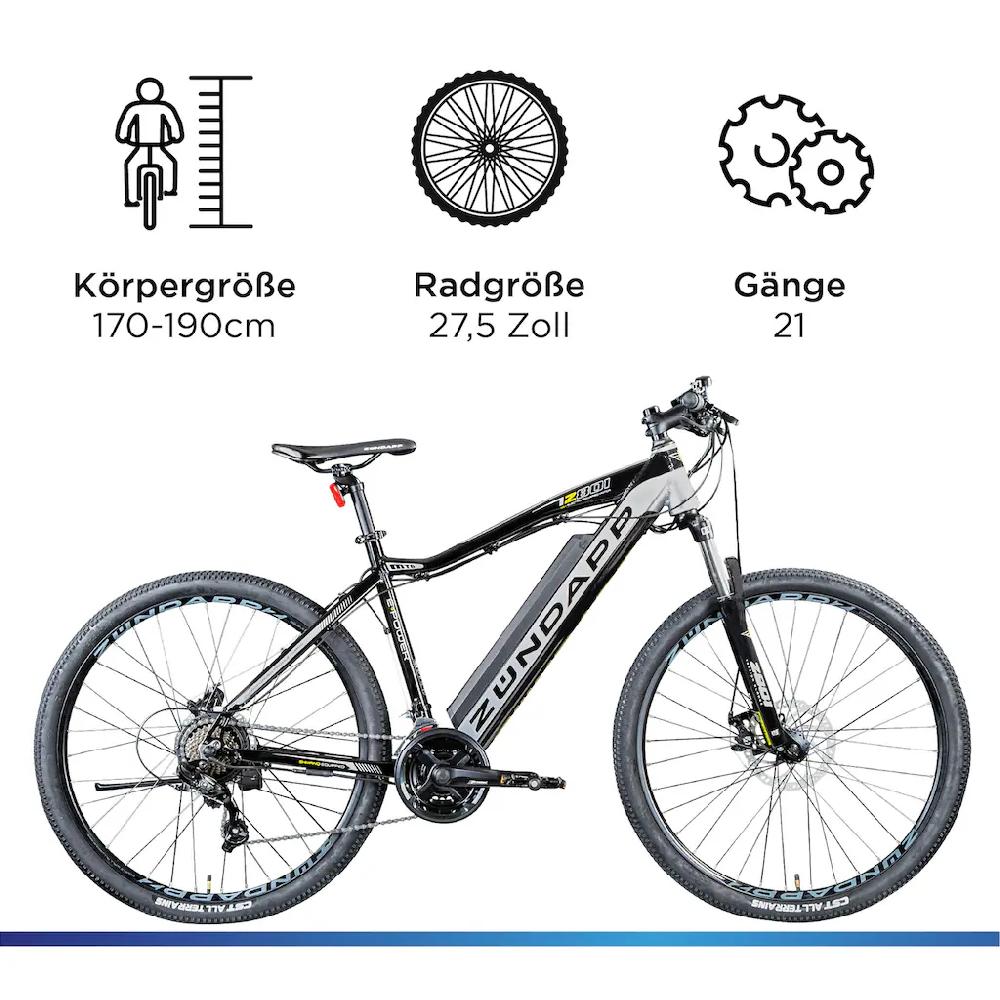 Zündapp E-Bike »Z801« 21 Gang Shimano Tourney RD-TY300 Heckmotor 250 W Pedelec Elektrofahrrad für Damen u. Herren MTB Mountainbike auf Rechnung online kaufen Im Verkauf