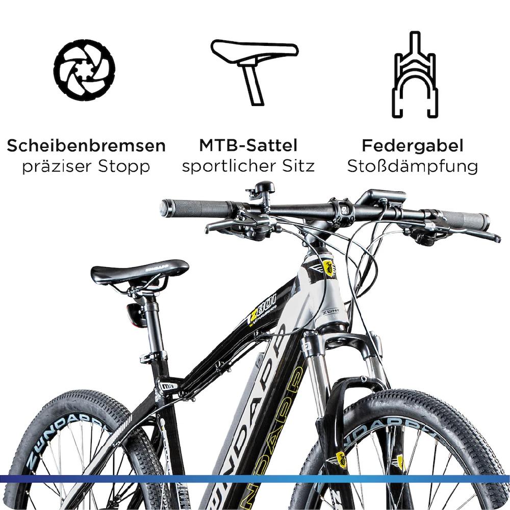 Zündapp E-Bike »Z801« 21 Gang Shimano Tourney RD-TY300 Heckmotor 250 W Pedelec Elektrofahrrad für Damen u. Herren MTB Mountainbike auf Rechnung online kaufen Im Verkauf