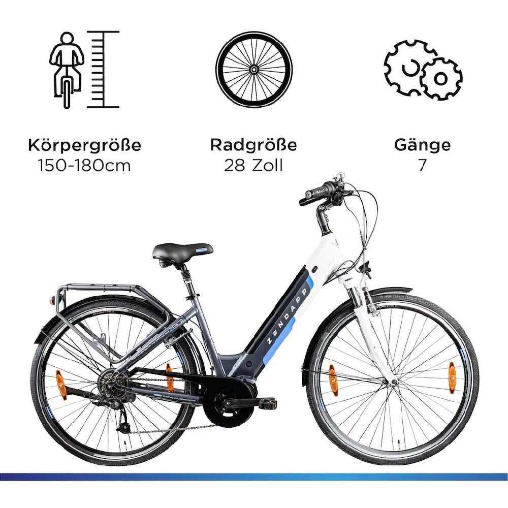 Zündapp E-Bike »Z901« 7 Gang Shimano Tourney RD-TY300 Mittelmotor 250 W Pedelec Elektrofahrrad für Damen u. Herren Cityrad Rabatte dieses Monats