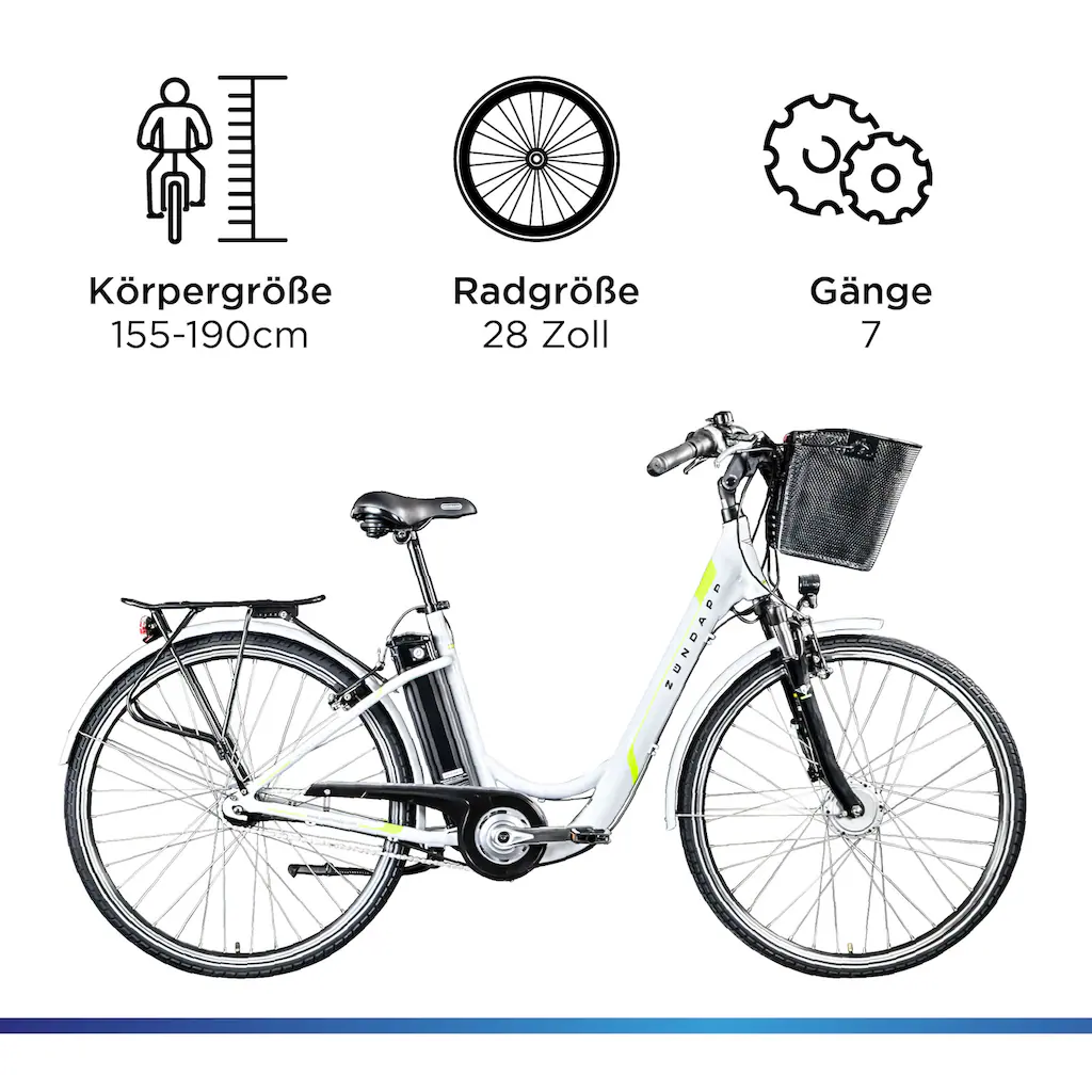 Zündapp E-Bike »Z517« 7 Gang Shimano Frontmotor 250 W (mit großem Frontkorb) Pedelec Elektrofahrrad für Damen u. Herren Cityrad auf Raten Auslauf