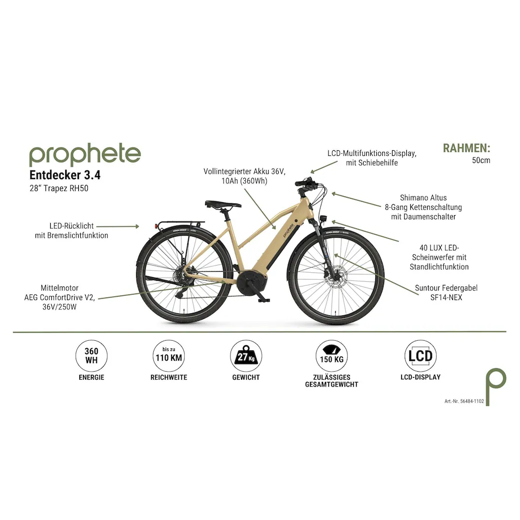 Prophete E-Bike »Entdecker 3.4« 8 Gang Shimano Mittelmotor 250 W Pedelec Elektrofahrrad für Damen Trekkingrad auf Rechnung bestellen Hotsell