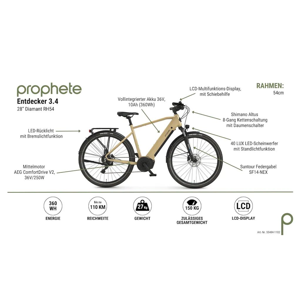 Prophete E-Bike »Entdecker 3.4« 8 Gang Shimano Mittelmotor 250 W Pedelec Elektrofahrrad für Herren Trekkingrad auf Rechnung Blitzverkäufe