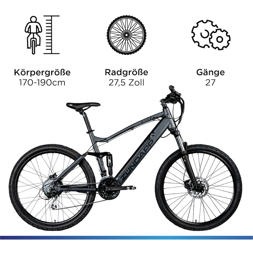 Zündapp E-Bike »XFS« 27 Gang Shimano Tourney TX Heckmotor 250 W Pedelec Elektrofahrrad für Damen u. Herren MTB Mountainbike auf Rechnung online bestellen Fabrikpreis