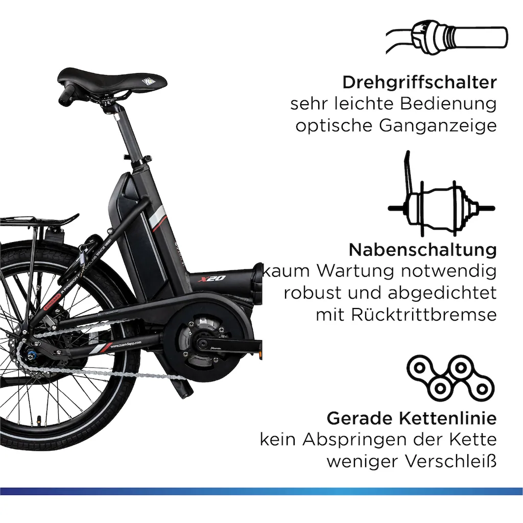 Zündapp E-Bike »X20« 7 Gang Shimano Nexus Mittelmotor 250 W Pedelec Elektrofahrrad für Damen u. Herren Faltrad Zeitlich begrenztes Angebot