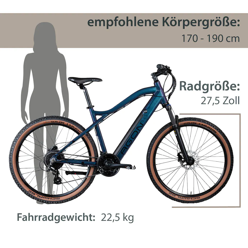 AGON E-Bike »Alpha« 24 Gang Heckmotor 250 W Pedelec Elektrofahrrad für Damen u. Herren MTB Mountainbike auf Raten Letzte 2 Tage