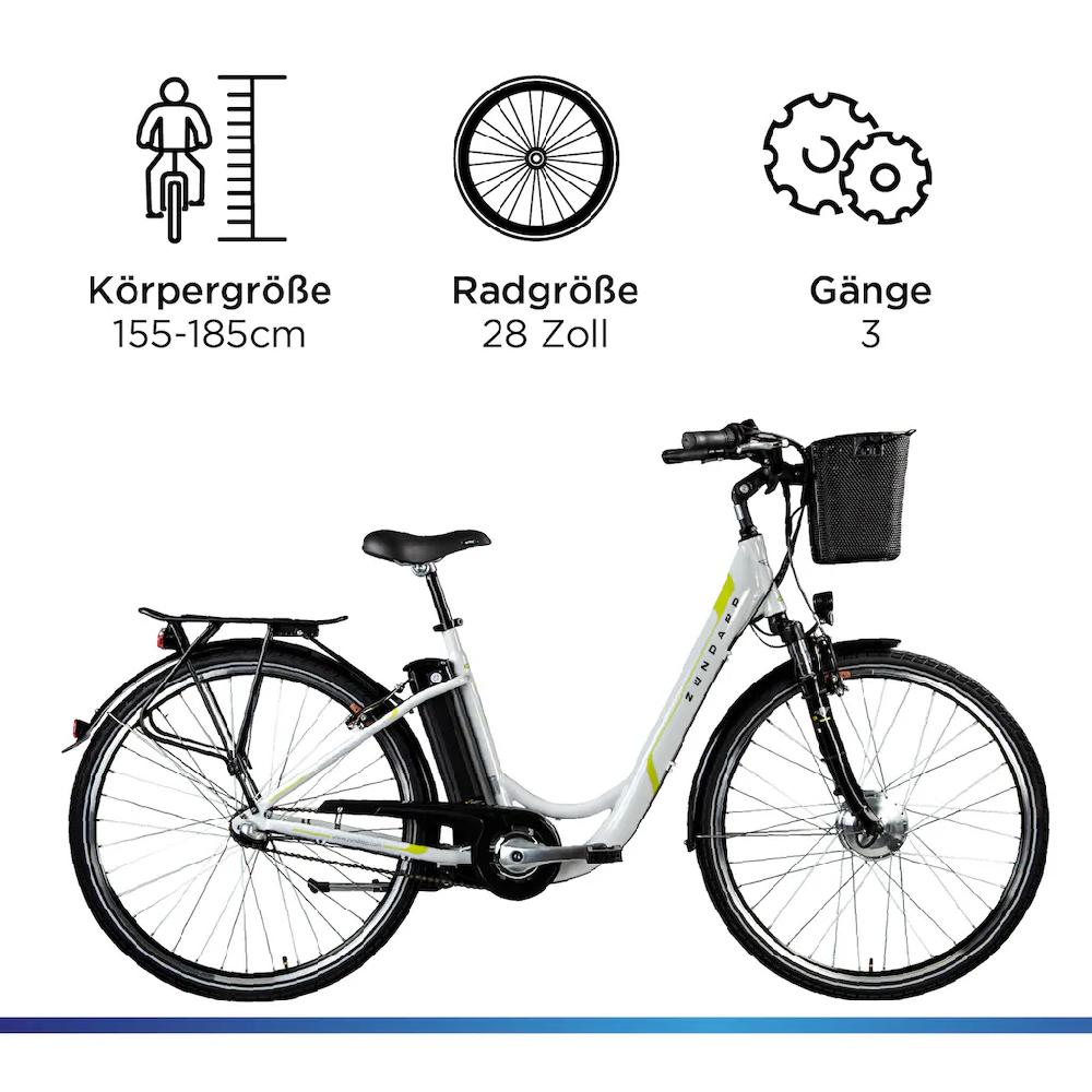 Zündapp E-Bike »Z510« 3 Gang Shimano Nexus SC-3C41 Frontmotor 250 W Pedelec Elektrofahrrad für Damen u. Herren Cityrad Sonderangebot der Fabrik