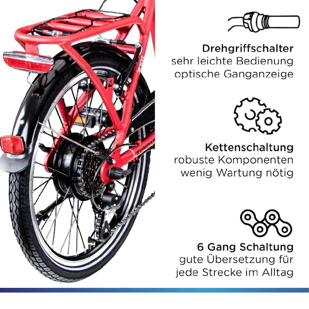 Zündapp E-Bike »Z101« 6 Gang Shimano Tourney RD-TY300 Heckmotor 250 W Pedelec Elektrofahrrad für Damen u. Herren Faltrad Vierteljährliche Förderung
