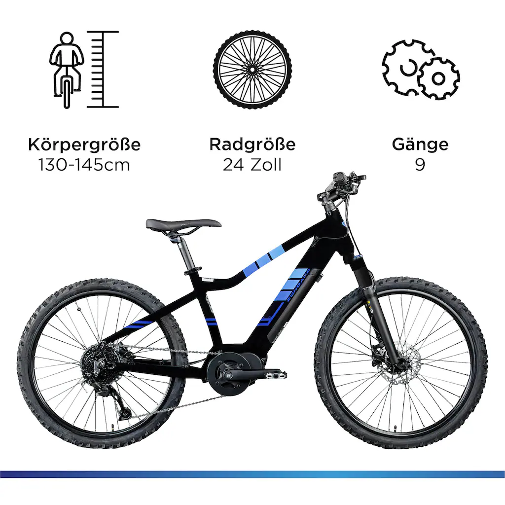Zündapp E-Bike »Z240« 9 Gang Shimano Alivio RD-M3100 SGS Mittelmotor 250 W E Bike Mountainbike 24 Zoll Elektro Bike 130-145 cm Jugendliche ab 8 Clearance-Verkauf