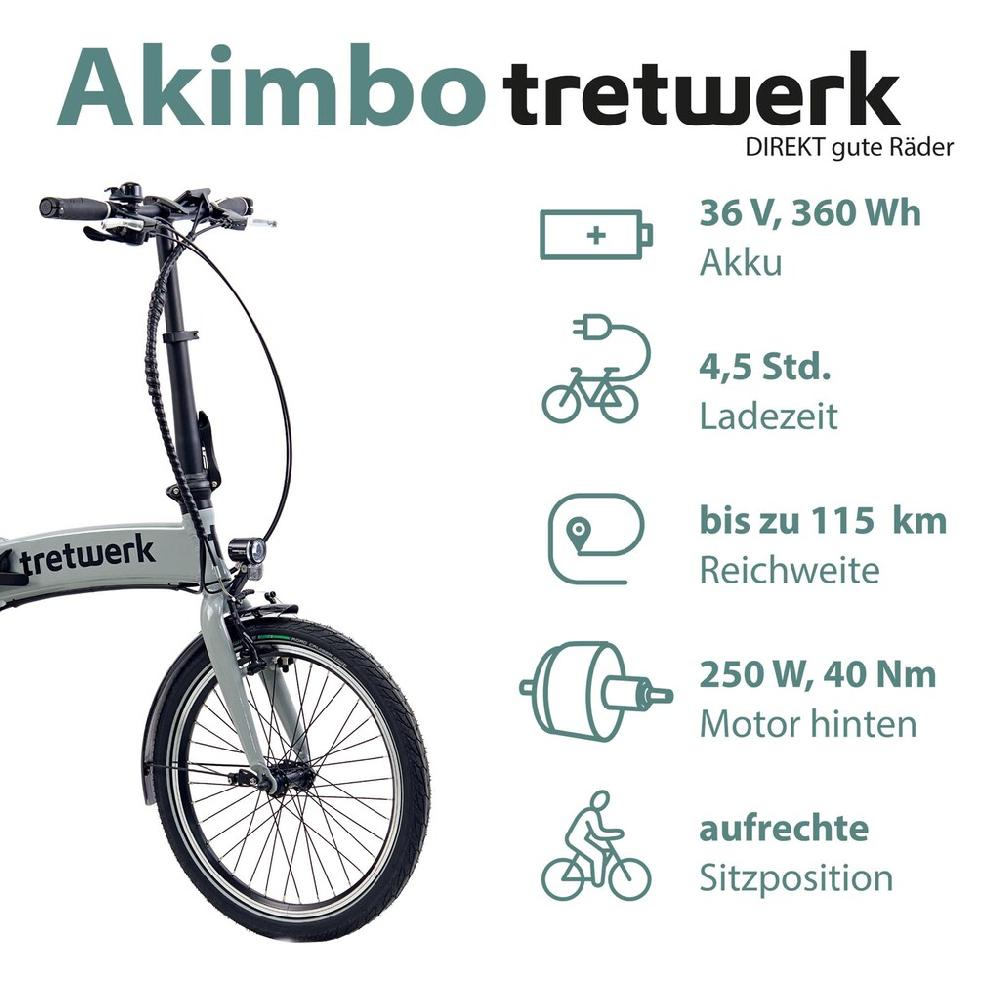 Tretwerk E-Bike »Akimbo« 8 Gang Shimano Acera M3020 SGS Heckmotor 250 W Pedelec Elektrofahrrad für Damen u. Herren Faltrad auf Raten Günstiger Verkauf