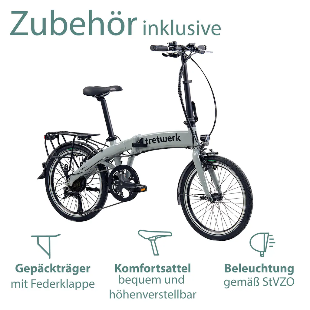 Tretwerk E-Bike »Akimbo« 8 Gang Shimano Acera M3020 SGS Heckmotor 250 W Pedelec Elektrofahrrad für Damen u. Herren Faltrad auf Raten Günstiger Verkauf