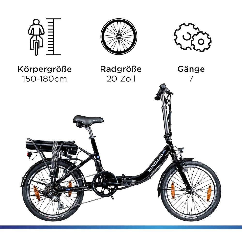 Zündapp E-Bike »Z110« 7 Gang Shimano RD-TY21 Tourney Heckmotor 250 W Pedelec Elektrofahrrad für Damen u. Herren Klapprad Versandkostenfrei