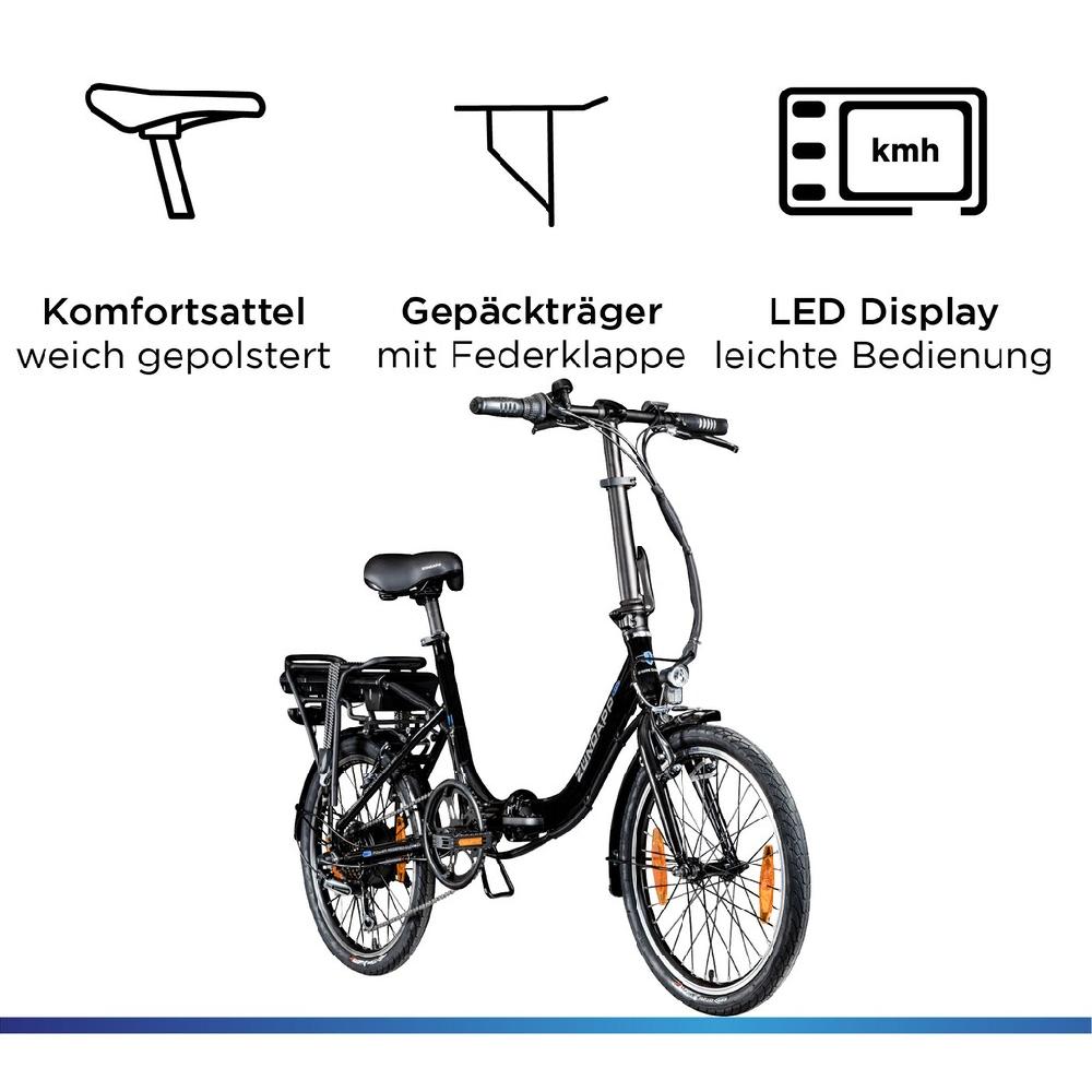 Zündapp E-Bike »Z110« 7 Gang Shimano RD-TY21 Tourney Heckmotor 250 W Pedelec Elektrofahrrad für Damen u. Herren Klapprad Versandkostenfrei