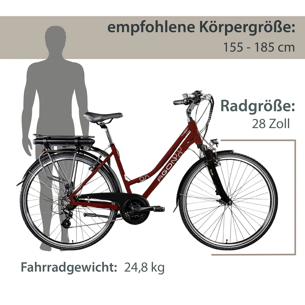 AGON E-Bike »Avesa« 21 Gang Heckmotor 250 W Pedelec Elektrofahrrad für Damen u. Herren Trekkingrad auf Rechnung Cyber Monday