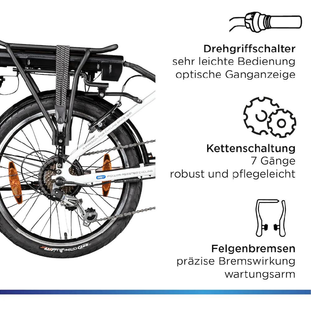 Zündapp E-Bike »Z110« 7 Gang Shimano RD-TY21 Tourney Heckmotor 250 W Pedelec Elektrofahrrad für Damen u. Herren Klapprad auf Rechnung online bestellen Osterangebot