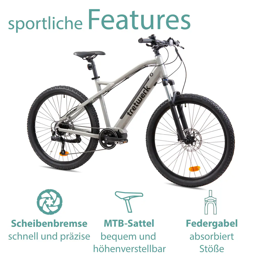 Tretwerk E-Bike »Commander« 9 Gang Shimano Altus M2000 Mittelmotor 250 W Pedelec Elektrofahrrad für Damen u. Herren MTB Mountainbike Vatertagsangebot