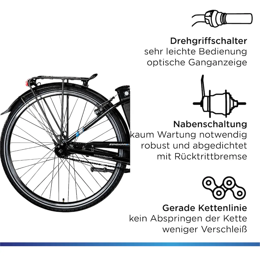 Zündapp E-Bike »Green 3.7« 7 Gang Frontmotor 250 W Pedelec Elektrofahrrad für Damen u. Herren Cityrad auf Rechnung bestellen Große Rabatte