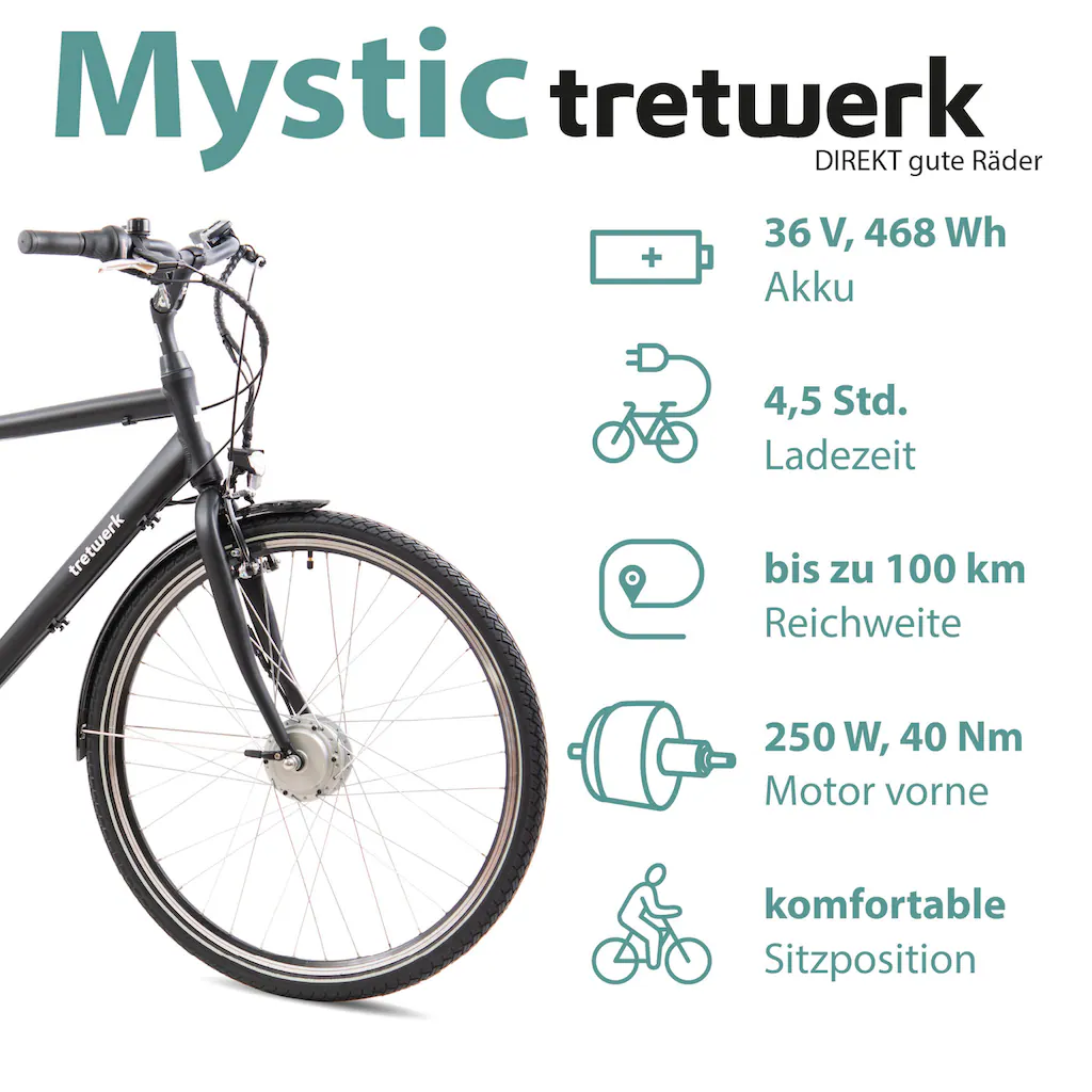 Tretwerk E-Bike »Mystic« 7 Gang Frontmotor 250 W Pedelec Elektrofahrrad für Damen u. Herren Trekkingrad Tiefpreis