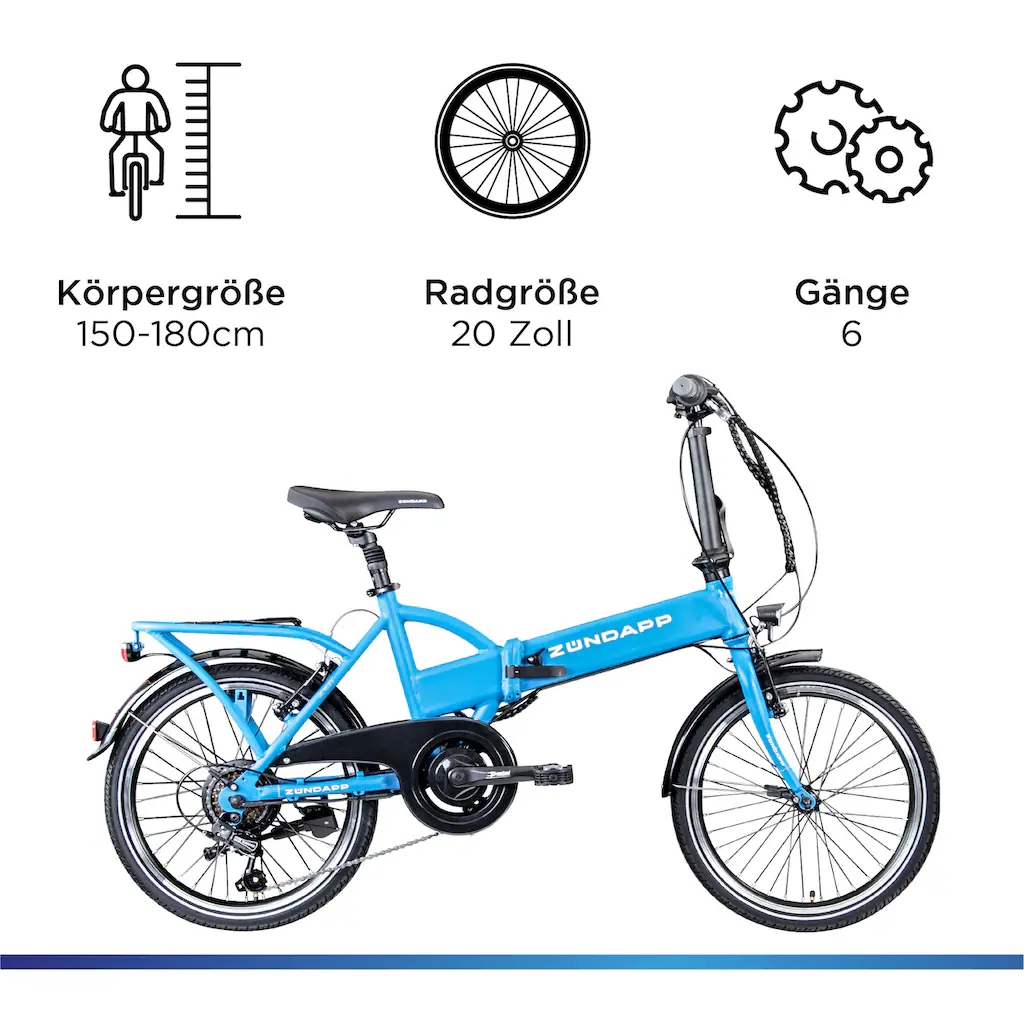 Zündapp E-Bike »Z101« 6 Gang Shimano Tourney RD-TY300 Heckmotor 250 W Pedelec Elektrofahrrad für Damen u. Herren Faltrad auf Rechnung kaufen Super Sparpreis