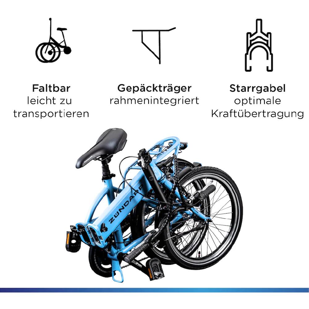 Zündapp E-Bike »Z101« 6 Gang Shimano Tourney RD-TY300 Heckmotor 250 W Pedelec Elektrofahrrad für Damen u. Herren Faltrad auf Rechnung kaufen Super Sparpreis