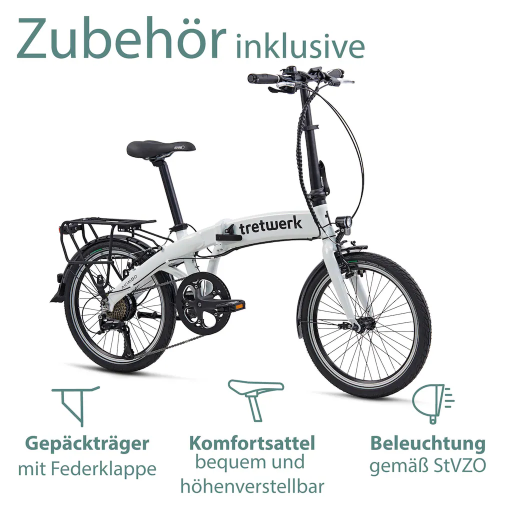 Tretwerk E-Bike »Akimbo« 8 Gang Shimano Acera M3020 SGS Heckmotor 250 W Pedelec Elektrofahrrad für Damen u. Herren Faltrad auf Rechnung online bestellen Letzter Tag