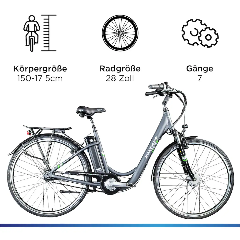 Zündapp E-Bike »Green 3.7« 7 Gang Frontmotor 250 W Pedelec Elektrofahrrad für Damen u. Herren Cityrad auf Rechnung kaufen Online