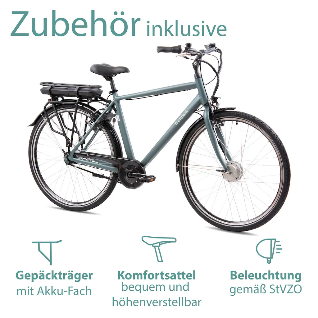 Tretwerk E-Bike »Mystic« 7 Gang Frontmotor 250 W Pedelec Elektrofahrrad für Damen u. Herren Trekkingrad auf Rechnung Fabrikpreis