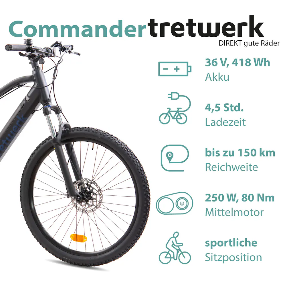 Tretwerk E-Bike »Commander« 9 Gang Shimano Altus M2000 Mittelmotor 250 W Pedelec Elektrofahrrad für Damen u. Herren MTB Mountainbike auf Rechnung online kaufen Exklusive Angebote