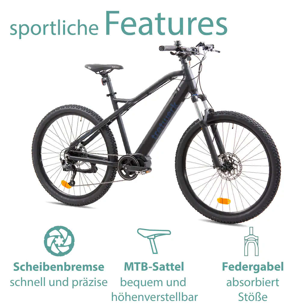 Tretwerk E-Bike »Commander« 9 Gang Shimano Altus M2000 Mittelmotor 250 W Pedelec Elektrofahrrad für Damen u. Herren MTB Mountainbike auf Rechnung online kaufen Exklusive Angebote