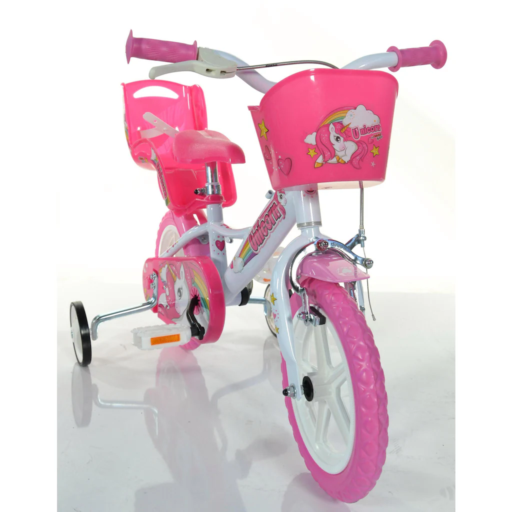 Dino Kinderfahrrad »Unicorn Einhorn 12 Zoll« 1 Gang mit Stützrädern Korb und Puppensitz Schlussverkauf