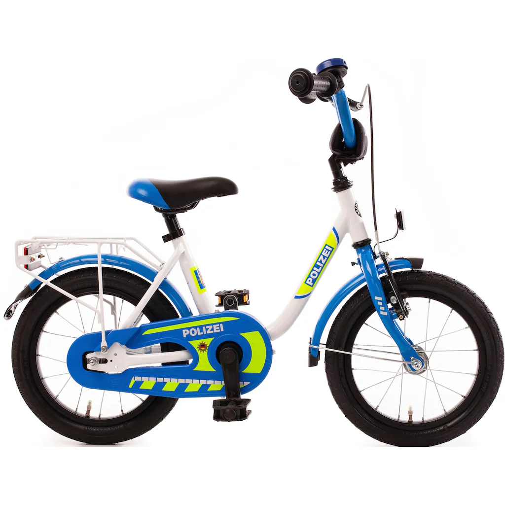 Bachtenkirch Kinderfahrrad »14" Kinderfahrrad "POLIZEI" kristall-weiß/blau/neon« 1 Gang ohne Schaltung