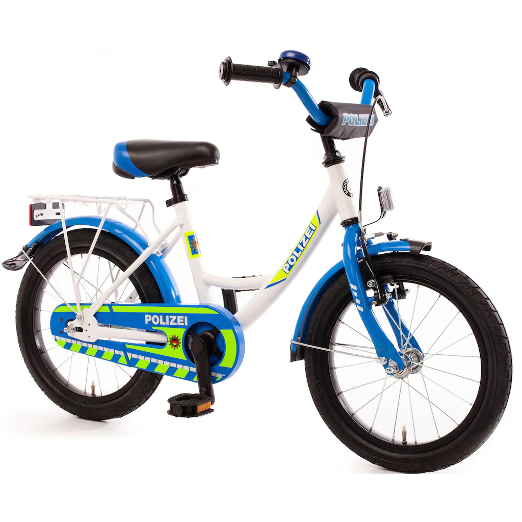 Bachtenkirch Kinderfahrrad »Kinderfahrrad "POLIZEI" kristall-weiß/blau/neon« 1 Gang ohne Schaltung auf Rechnung online bestellen Jubiläumsangebot