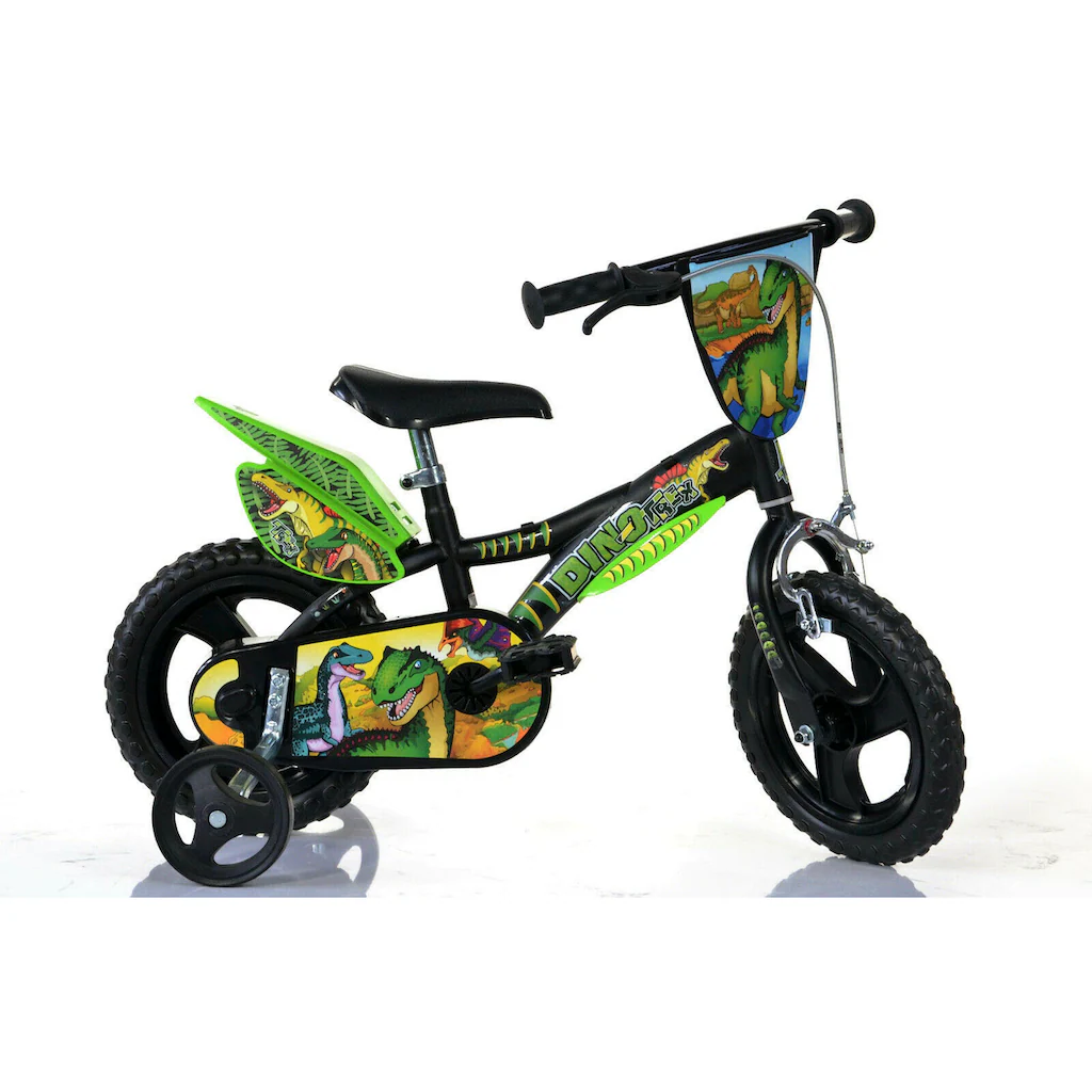Dino Kinderfahrrad »Dinosaurier T-Rex 12 Zoll« 1 Gang mit Stützrädern Frontschild und coolen Schutzblechen auf Raten Vierteljährliche Förderung