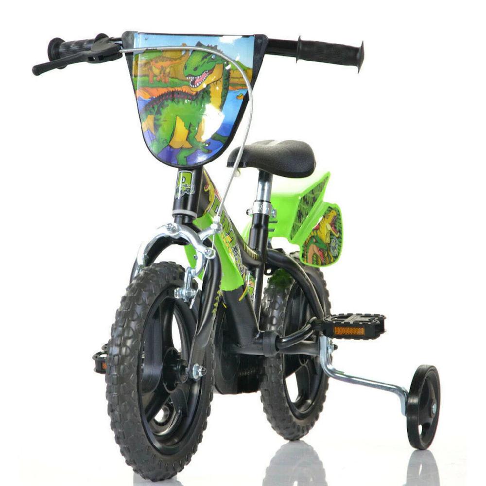 Dino Kinderfahrrad »Dinosaurier T-Rex 12 Zoll« 1 Gang mit Stützrädern Frontschild und coolen Schutzblechen auf Raten Vierteljährliche Förderung