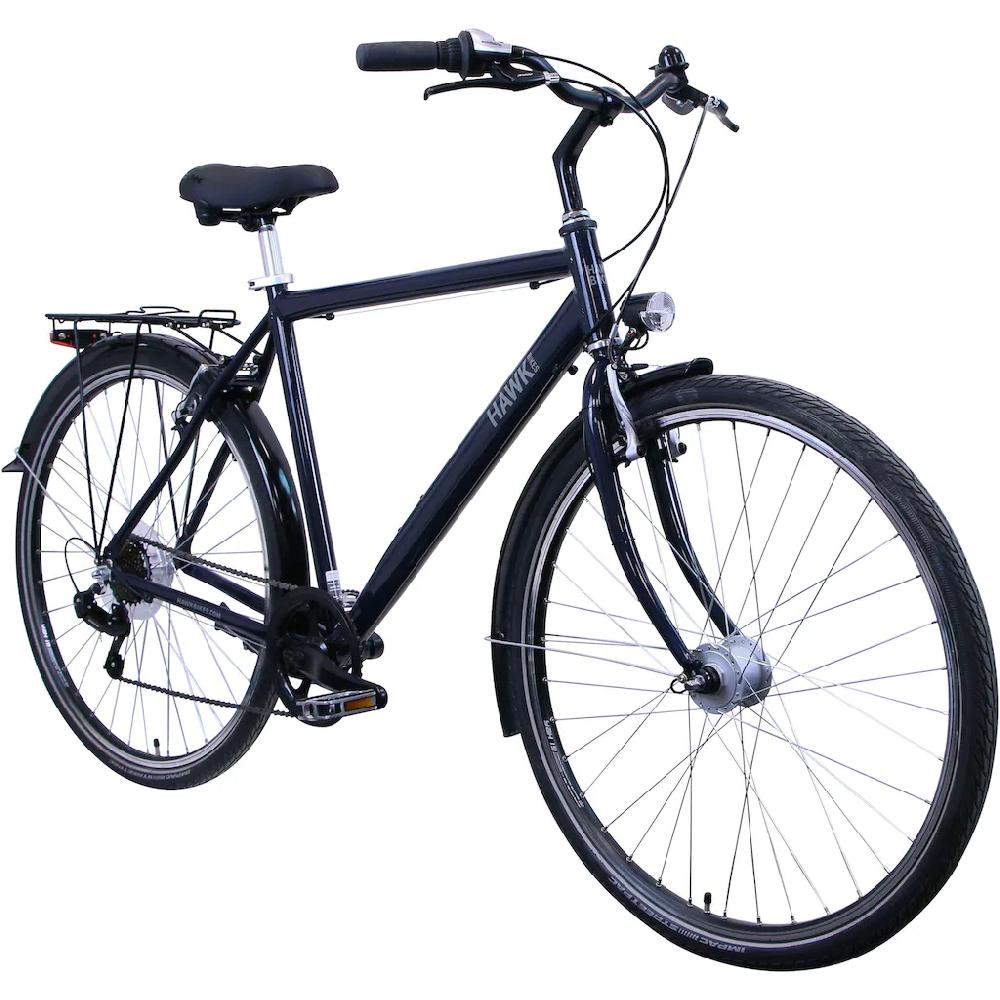 HAWK Bikes Cityrad »CityTrek Easy Blue Gent« 7 Gang Shimano Tourney Schaltwerk Kettenschaltung für Damen und Herren Kettenschaltung auf Raten Clearance-Verkauf